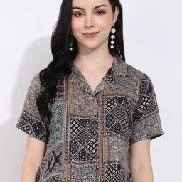 HERE&NOW Women Ethnic Motifs Printed Shirt Style Crop Top-picture-32