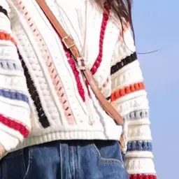 HERE&NOW Women Colourblocked Long Sleeves Cashmere Crop Pullover image 2