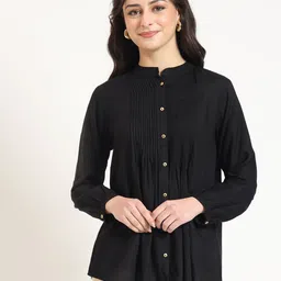 CORSICA Women Solid Mandarin Collar Top-image-8