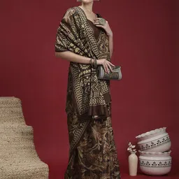 Mitera Ethnic Motifs Silk Blend Block Print Saree image 4