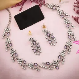 Anouk Silver-Plated American Diamonds Studded Necklace With Earrings-picture-29