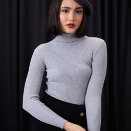 Globus Women Grey Melange Turtle Neck Long Sleeves Flat Knit Winter Wear Pullover Sweater-picture-27