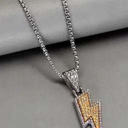 Krelin Silver-Plated Stones-Studded Lightning Thunder Flash Charm With Chain-picture-34
