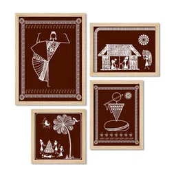 ArtVibes Brown & Beige 4 Pieces Printed Wooden Paintings Wall Art image 4