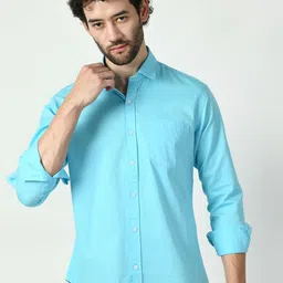 PEBCO Men Classic Spread Collar Solid Cotton Slim Fit Casual Shirt image 1