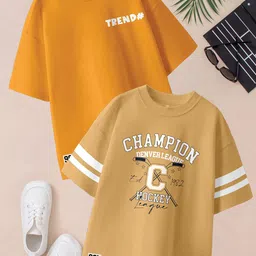 CODEZ Boys Pack of 2 Typography Printed Drop-Shoulder Sleeves Oversized Tshirts-picture-44