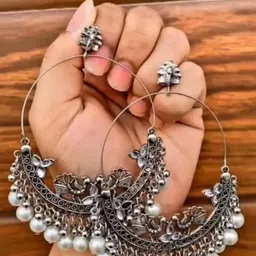 SZN KoreanEarring417 Silver-Plated Contemporary Shaped Pearls Beads Chandbalis Earrings-picture-46