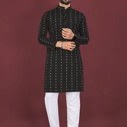 KRIJET Men Sequinned Woven Design Cotton Kurta Set-picture-34