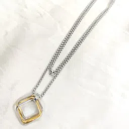 Lovemi Movements Unisex Stainless Steel Silver-Plated Square Pendant with Chain-image-28