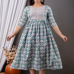 Style Heaven Floral Printed Pure Cotton Fit & Flare Maternity Midi Ethnic Dress-picture-33