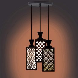 Gojeeva Black & White Textured Wooden Rectangle Shaped Ceiling Lamp-picture-49