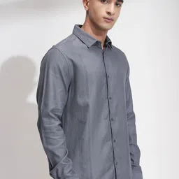 HIGHLANDER Men Comfort Fit Textured Spread Collar Casual Shirt image 5