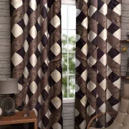 BELLA TRUE Brown & White 2 Pieces Geometric Printed Long Door Curtains-image-95