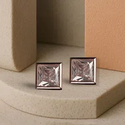 TVISVA JEWELS 925 Sterling Silver Rose Gold-Plated CZ Studded Square Shaped Studs-picture-48