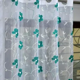UrbanArts Sea Green & White Floral Sheer Window Curtain-picture-11
