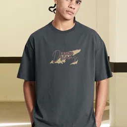 PRONK Graphic Printed Round Neck Drop Shoulder Sleeves Cotton Oversized T-shirt-image-33