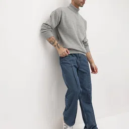 The Roadster Life Co. Self Design Drop-Shoulder Sleeves Turtle Neck Pullover image 3