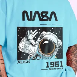 THE BEETEL HOUSE Men NASA Graphic Printed Round Neck Cotton Oversized T-shirt image 2