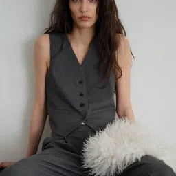 MANGO Solid V-Neck Waistcoat image 4