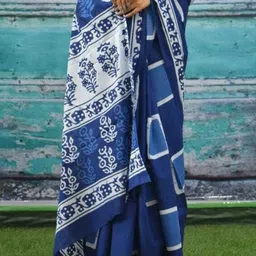 Craft Musium Geometric Printed Pure Cotton Saree With Blouse image 2