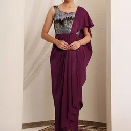 Miss Chase Embellished Sequinned Draped Ethnic Dress-image-27