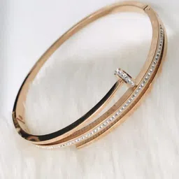V FASHION JEWELLERY Women Cubic Zirconia Rose Gold-Plated Bangle-Style Bracelet-picture-38
