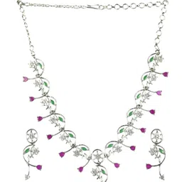 Opal Touch Rhodium-Plated Cubic Zirconia Studded Necklace And Earrings image 4