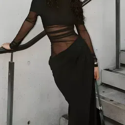 Miss Mosa By Akanksha Women Black Lerica Off-Shoulder Maxi Dress image 2