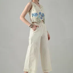HERE&NOW Embroidered Pure Cotton Waistcoat & Trousers Co-Ord Set image 4