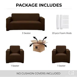 GIFTS ISLAND Brown Solid Polyester 3 Piece Sofa Cover With Arms image 5
