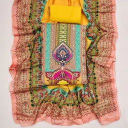 RUDRAA FAB Ethnic Motifs Printed Mirror Work Unstitched Dress Material image 2