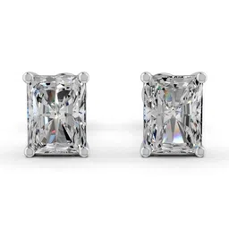 Forever Jewels 14K White Gold Plated 5Ct Radiant Cut Moissanite 4 Prong Stud Earrings-image-14