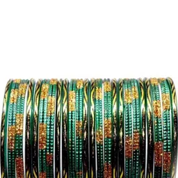 LLL FASHION Set Of 10 Green Glass Artificial Stones Bangle image 1