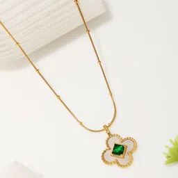 Estailo fashion Women Gold-Plated Stones-Studded Emerald Clover Pendant With Chain-picture-29