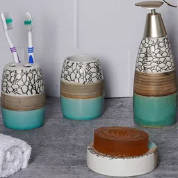 AARVI DECOR STUDIO Set of 4 Pebble creek Soap Case With Toothbrush Holder & Dispenser-picture-1