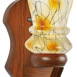 1ST TIME Yellow & Brown Printed Wood Traditional Abstract Shaped Shaped Wall Lamp-picture-42