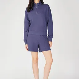ONEWAY Women Solid High Neck Sweatshirt & Shorts Co-Ords image 2