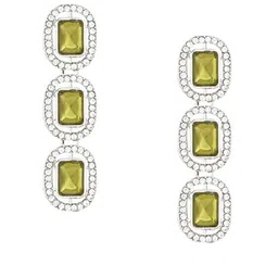 I Jewels Silver-Plated Artificial Stones Studded Geometric Shaped Drop Earrings image 2