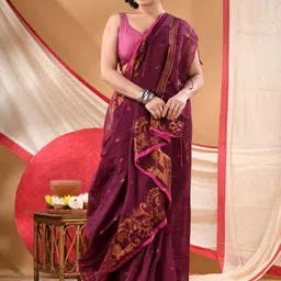 TANTLOOM Ethnic Motifs Zari Silk Cotton Handloom Saree image 1