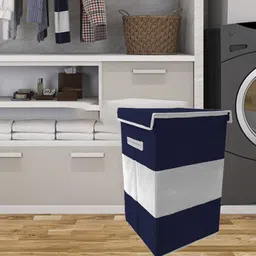 Aura Blue & Grey Foldable Laundry Bag with Lid & Handles-68 l image 2