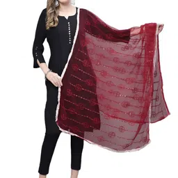 LOOM LEGACY Geometric Embroidered Thread Work Net Dupatta-picture-33