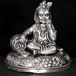 Exotic India Silver-Toned Lord Krishna Idol Showpiece-picture-19