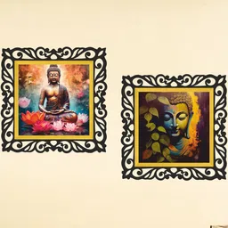 Shivmaan Art Yellow & Black Wooden 2 Pieces Wall-Mounted Square Portrait Wall Arts-8x8Inch-picture-31