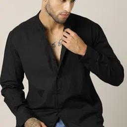 Paper Cut Men Relaxed Fit Solid Band Collar Cotton Casual Shirt-image-96