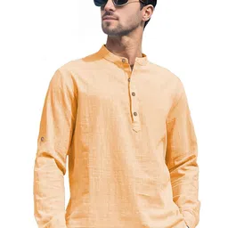 BHUVIKOO Band Collar Roll-Up Sleeves Straight Short Kurta-picture-18