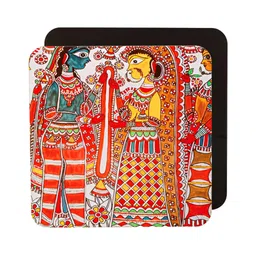 Homspurts Red & Orange Coloured 6 Pieces Printed Square Wooden Coasters image 3