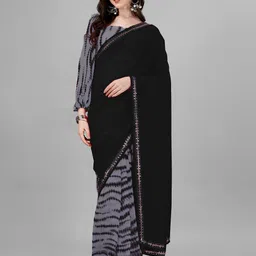 Flip The Style Sequinned Pure Georgette Block Print Saree-picture-40