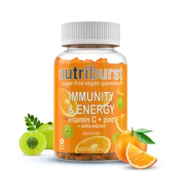 NUTRIBURST Hair, Skin & Nails Advanced Nutrition Gummies + NUTRIBURST Immunity Booster with Vitamin C, Zinc and Amla extract vegan and sugar free - 60 Gummies Strawberry Flavour image 4
