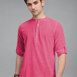 Navkanj Band Collar Roll-Up Sleeves Cotton Straight Short Kurta-picture-18