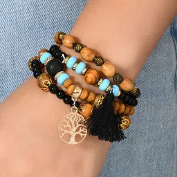 DIVASTRI Set Of 4 Gold-Plated Artificial Beaded Elasticated Bracelets image 2